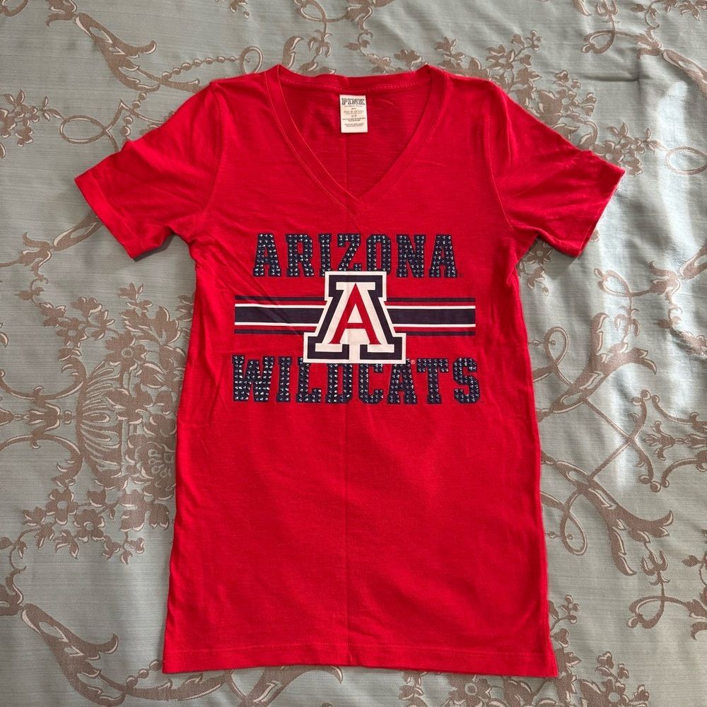 Victoria's Secret PINK U of A Wildcats Bling Short Sleeve Red Blue Tee Small